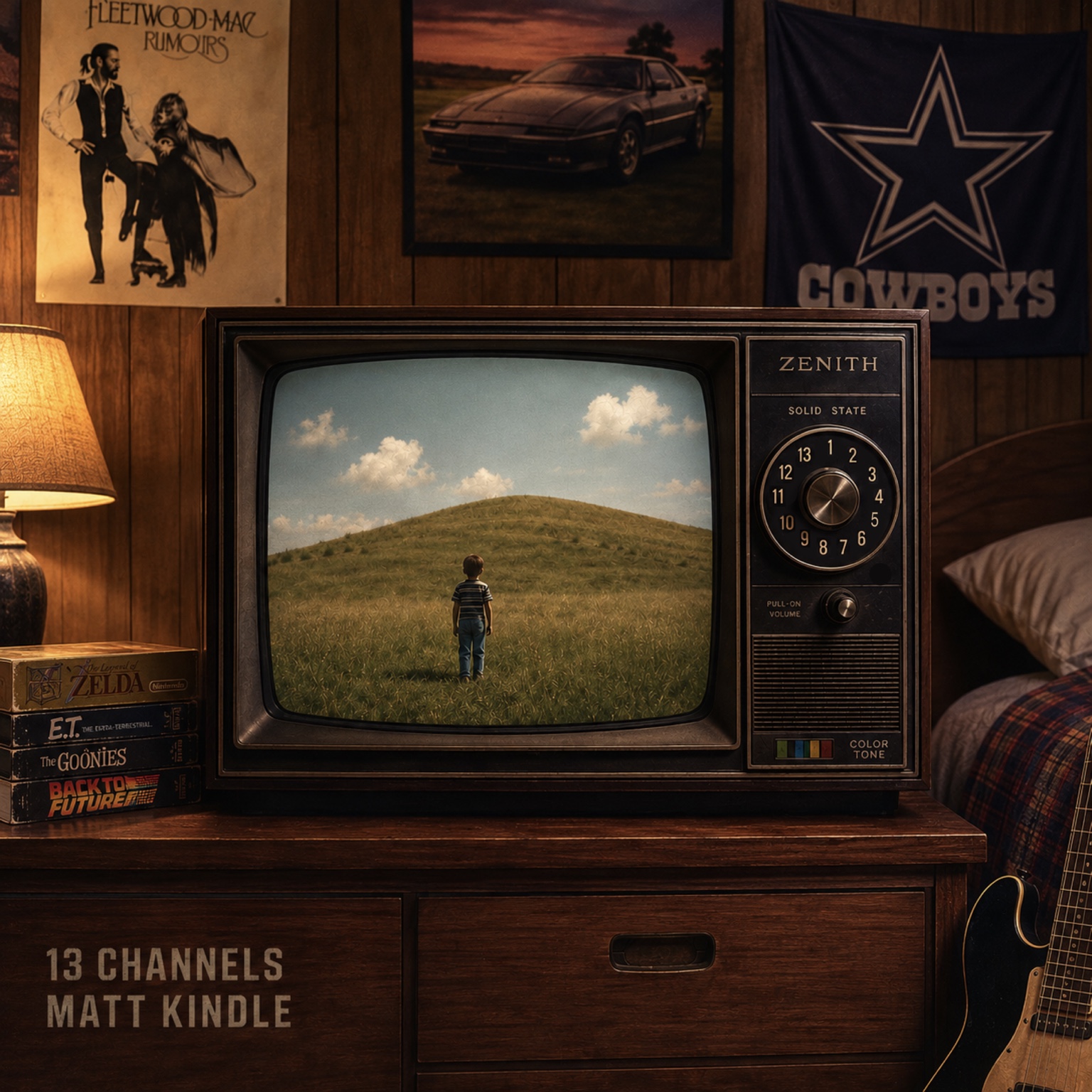 13 Channels album artwork: a vintage TV showing a boy facing a grassy hill